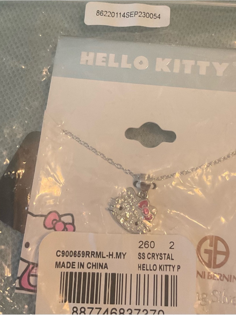 Gianni Bernini Hello Kitty sterling Silver Crystal Pendant Necklace New